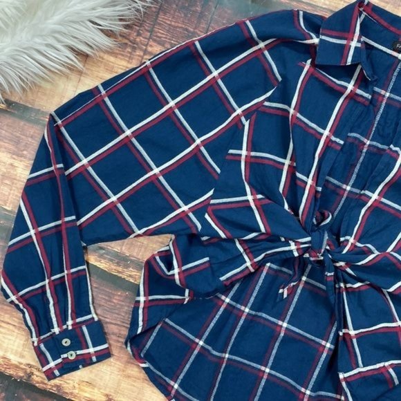 RELISTED Fashion Nova Plaid Striped Wrap Front Shirt - Picture 3 of 7